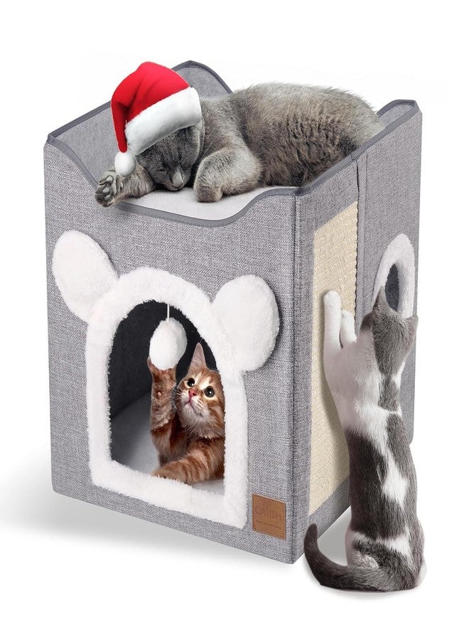 JELLEX Cat House, Dog House, Foldable Cat Bed with 2 Removable Cushions, Hanging Ball and Scratching Board, Cat House, 40 x 40 x 40 cm - Image 1